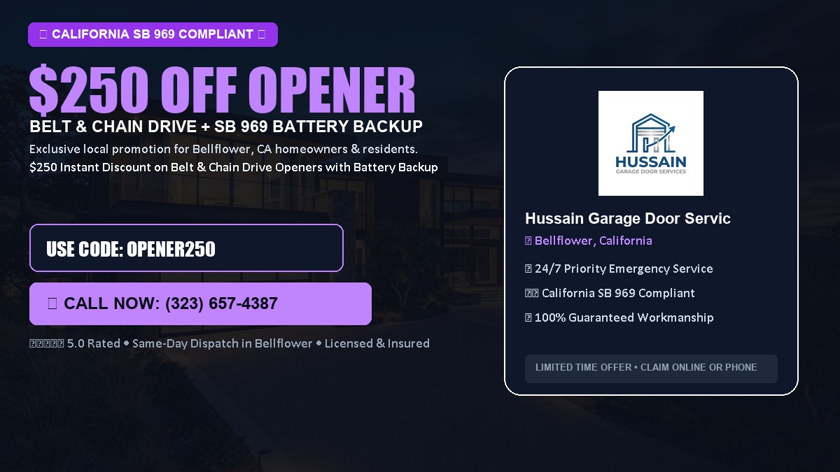 $250 OFF Smart Garage Door Opener Installation (Belt & Chain Drive with California SB 969 Battery Backup) in Bellflower, CA