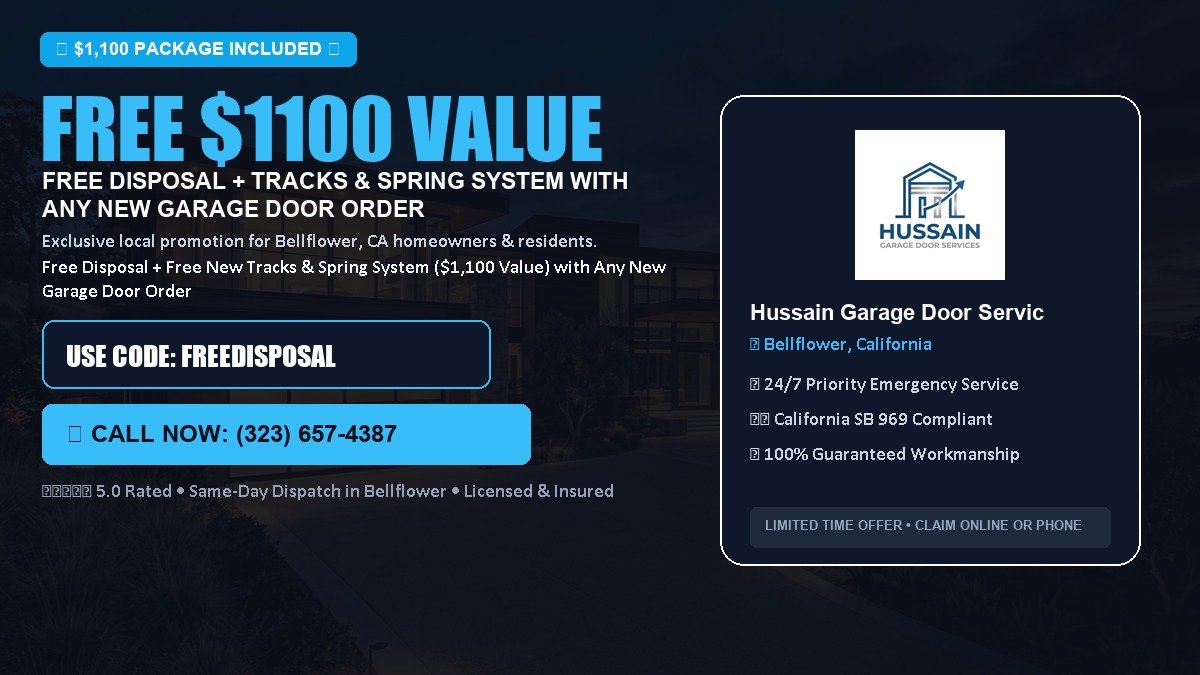 Free Disposal + Free New Tracks & Spring System with Any New Garage Door Order ($1100 Value) in Bellflower, CA